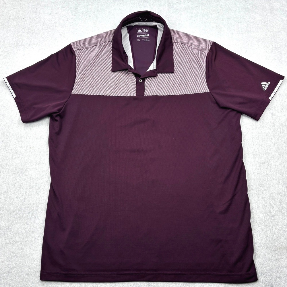 Adidas Climachill Golf Polo Shirt Mens XL Burgundy Purple Striped Performance